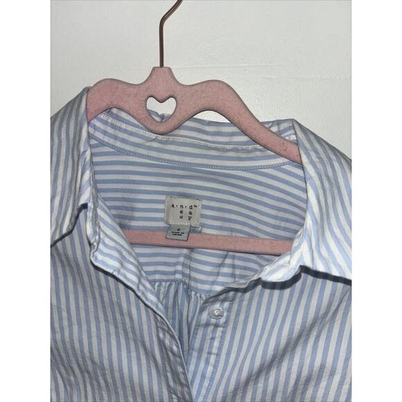 Button Up Dress STRIPE TIE WAIST SHIRT DRESS sz sm PINSTRIPE Cotton Bow American - Picture 4 of 5